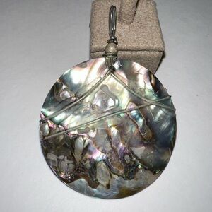 Silver Necklace Pendent w/greens. Double sided, small light green stone